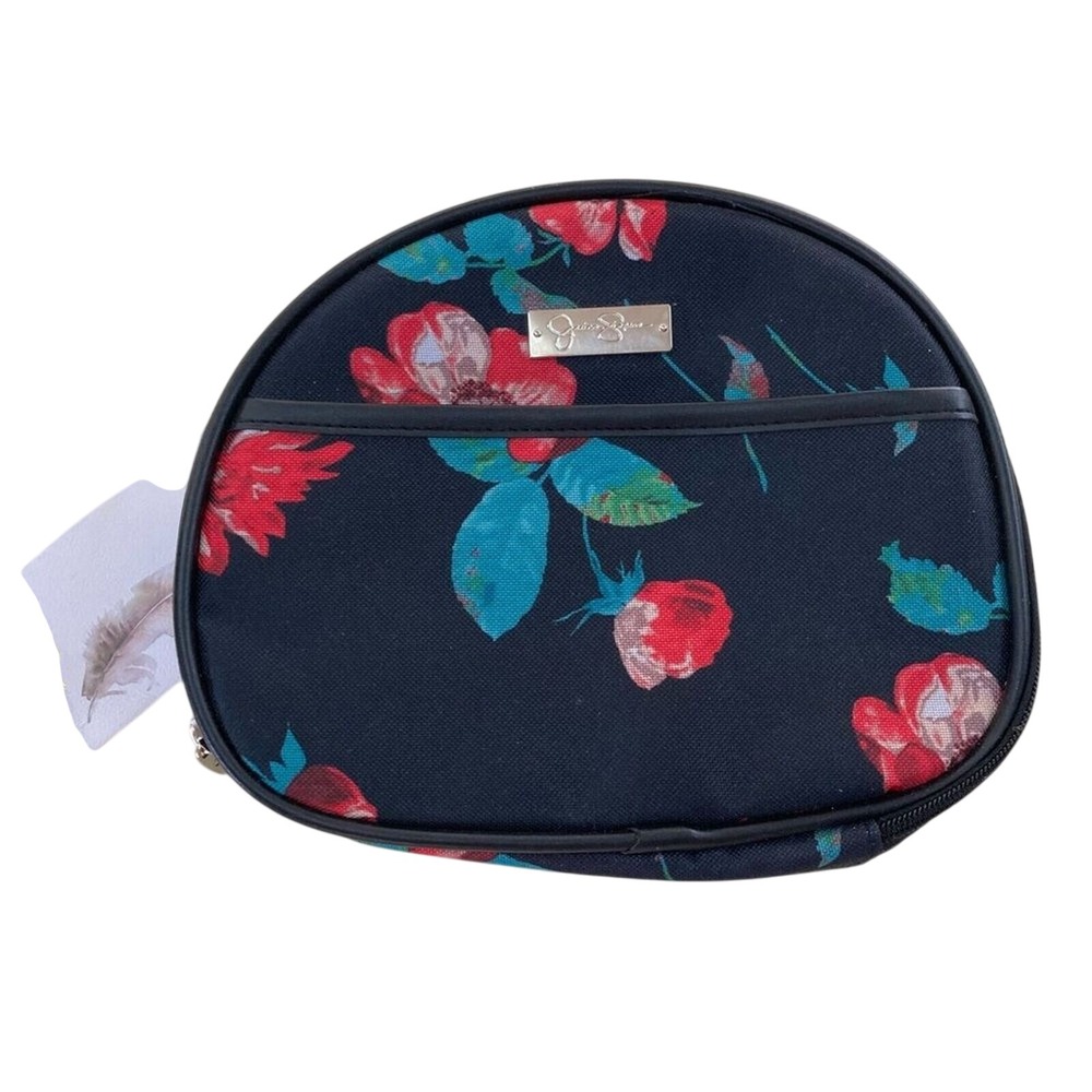 New Jessica Simpson Makeup Bag Travel Black Red Floral Carry On West Coast